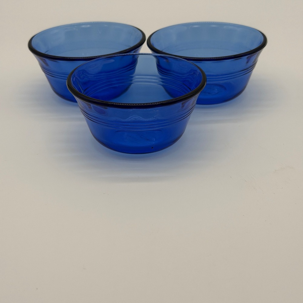 Pyrex 463 Cobalt Blue Glass Custard Cups Ramekins 175ml Set of 3 Made in USA